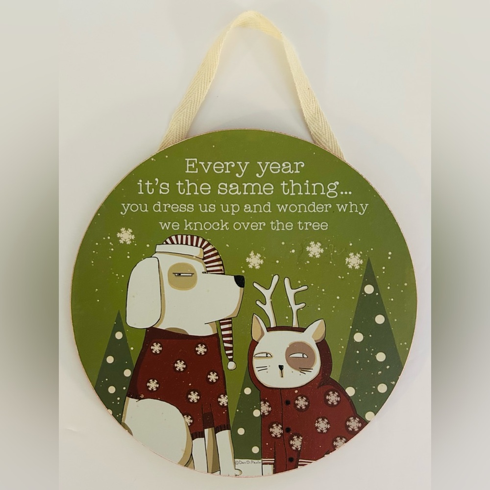 Primitives by Kathy Dog & Cat Rustic Farmhouse Christmas Decor Wall Hanging Sign